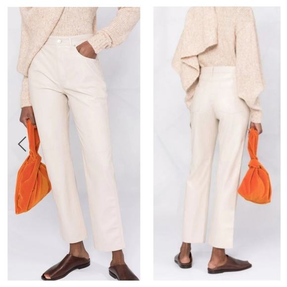 NANUSHKA Faux-Leather Straight Leg Trousers in Cream size Large